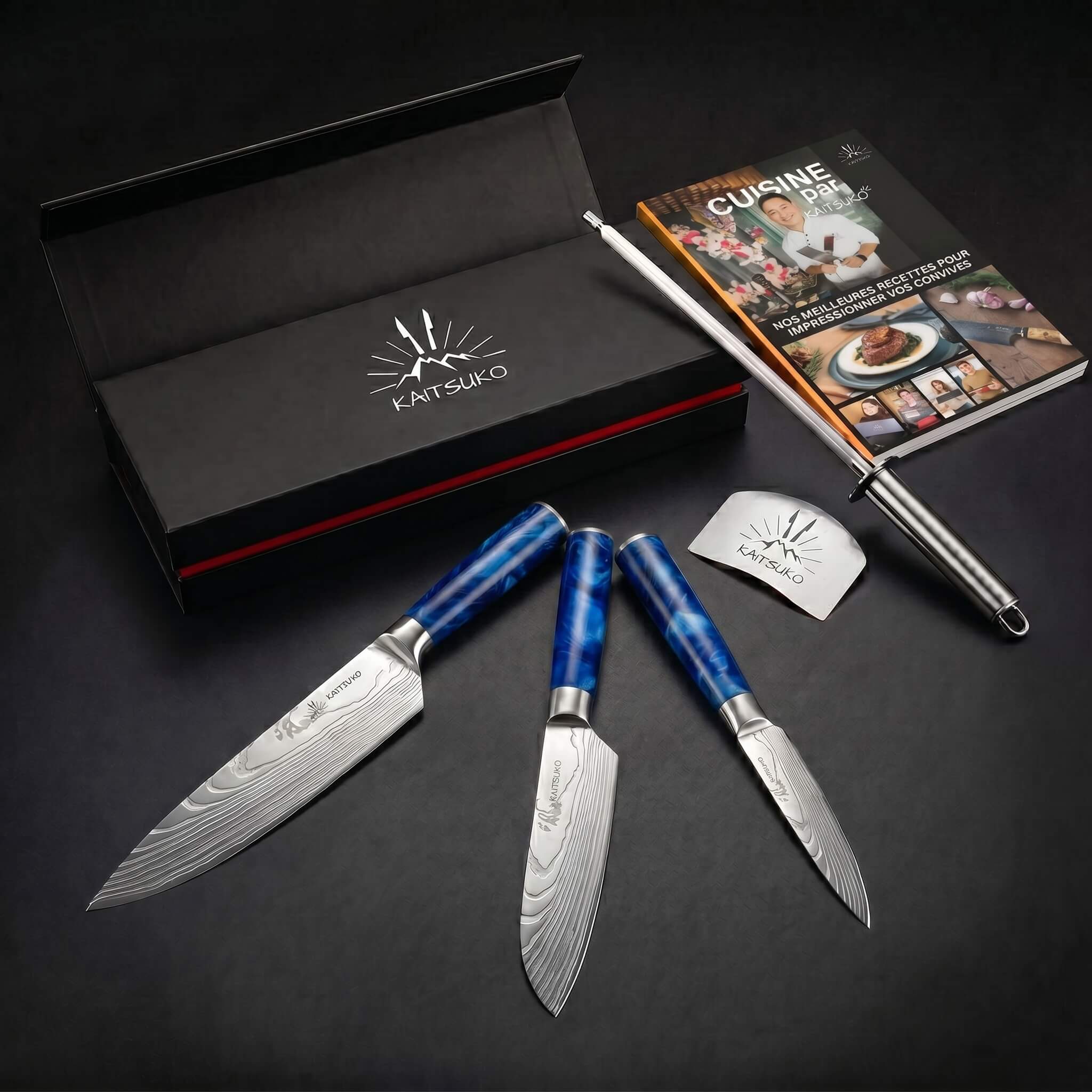 Muttertagsset (3 japanische Messer + 1 professioneller Messerschärfer + 1 Fingerschutz gratis + 1 E-Book gratis)