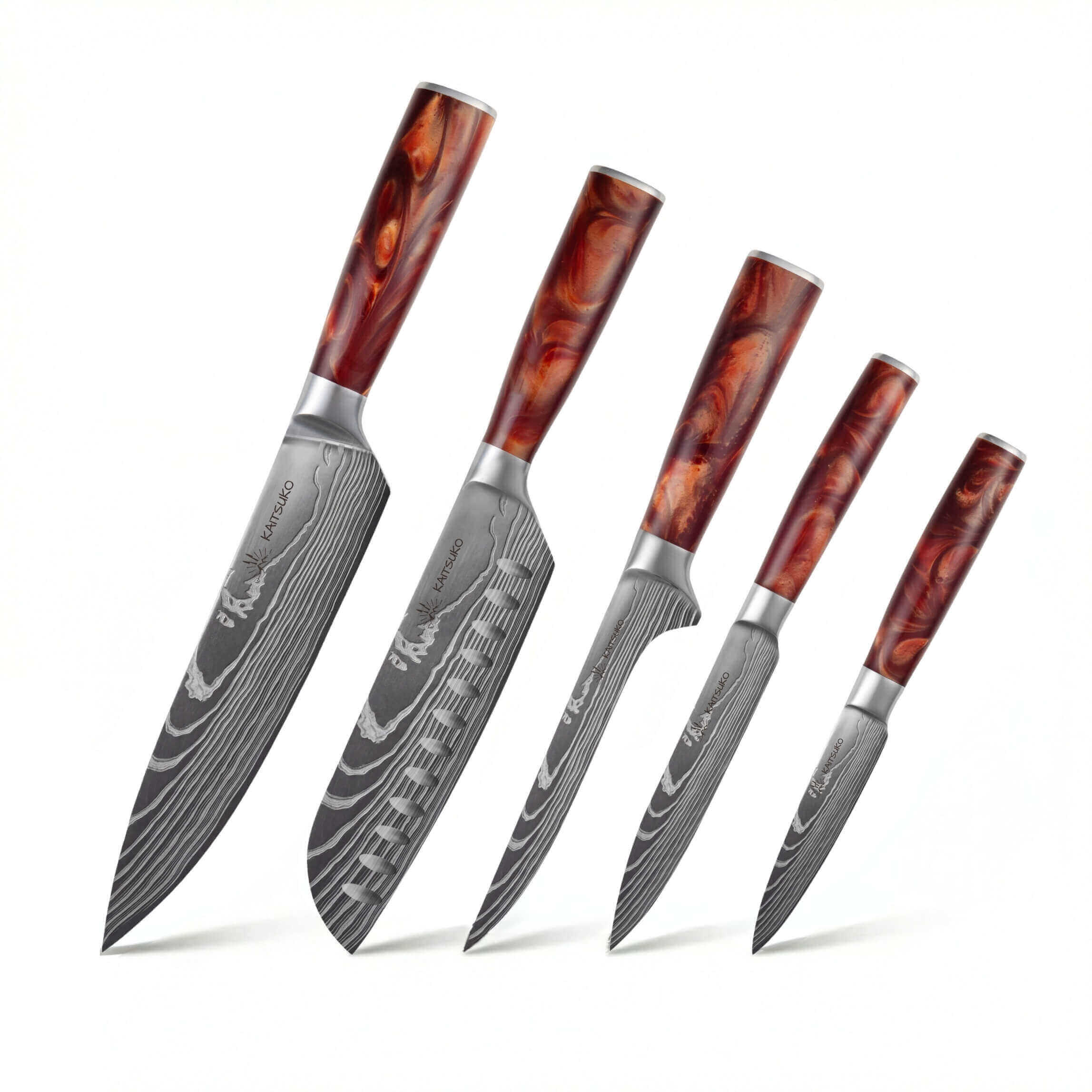 Set de 5 couteaux japonais Chef Tanaka manche coloris terre de feu 